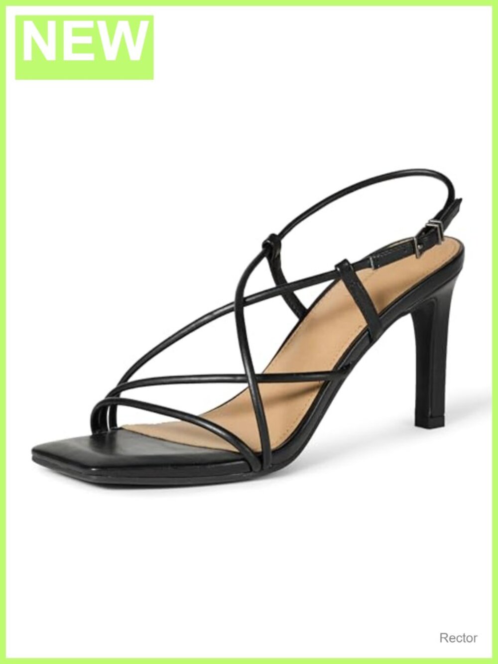 Strappy Stiletto Heel Sandals with Ankle Strap Faux Leather 3.25in Heel